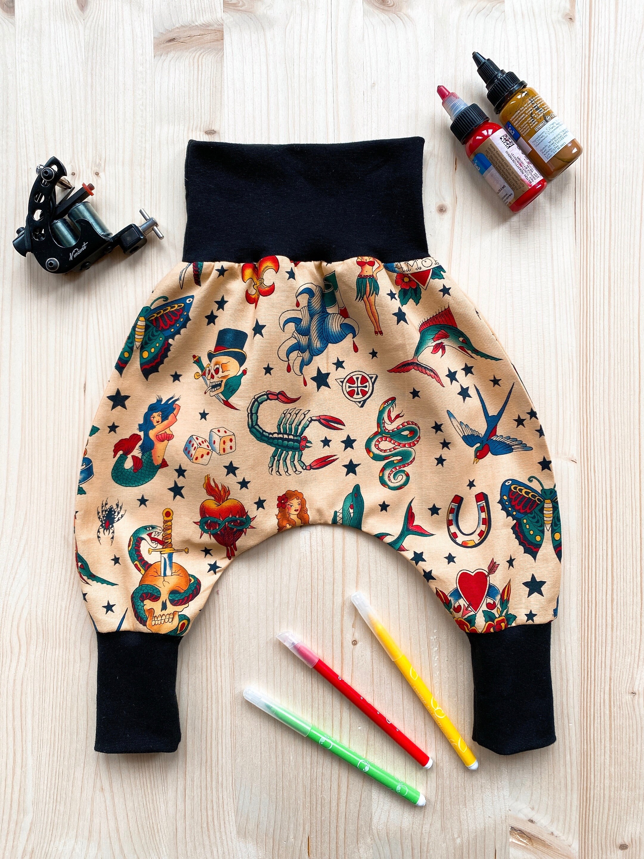 3 Months To 10 Years Sarouel Oldschool Beige Tattoo Pants Etsy
