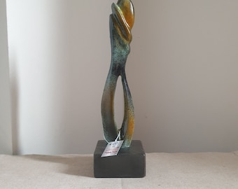 Bronze Handmade Modern Sculpture of Couple on Marble Base - Black Patina/Oxidation