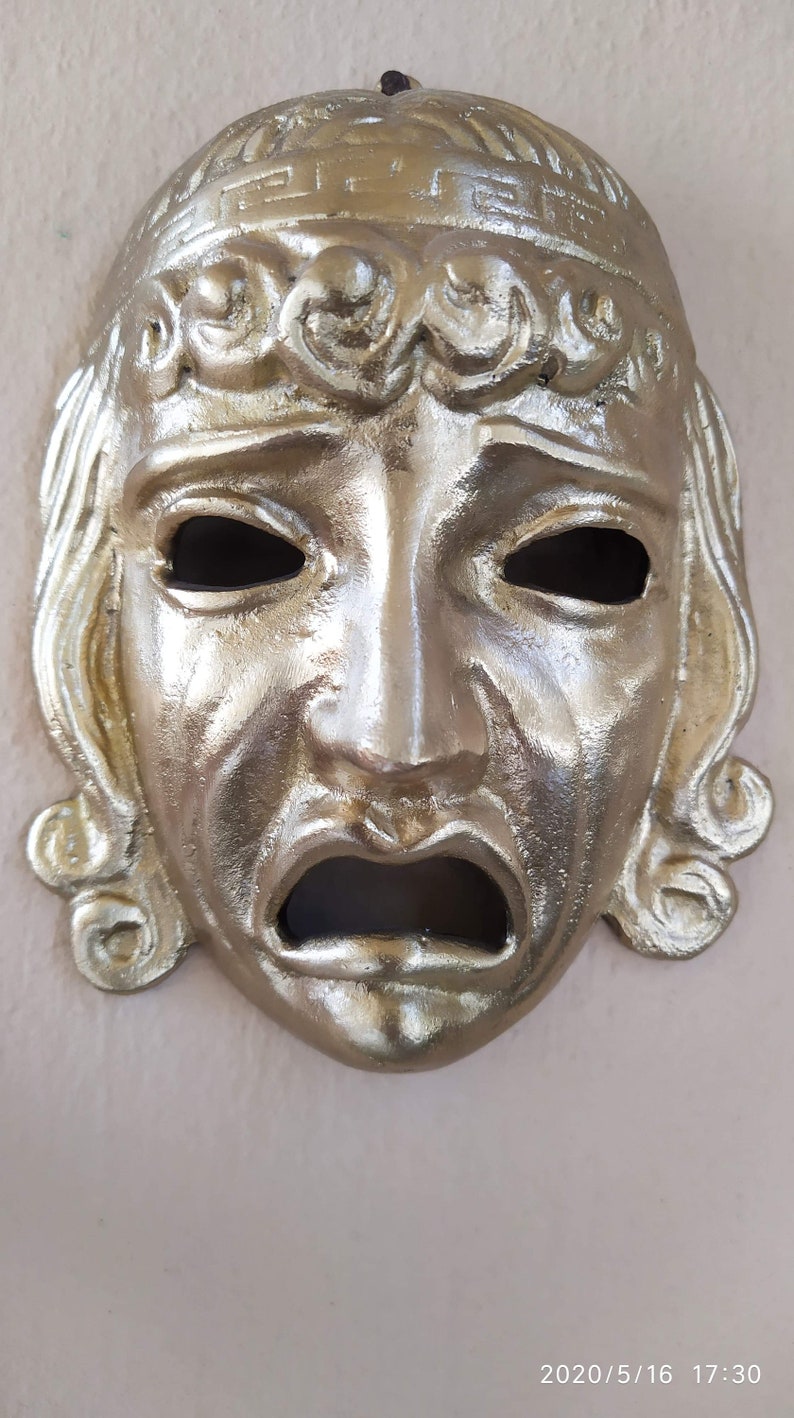 Bronze Handmade Greek Mask Tragedy image 1