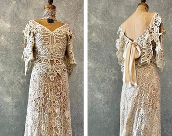 Exquisite Antique Re-Worked 2 pc. Wedding Gown / Antique Lace Dress / 1900's / Bridal Gown / Size Medium