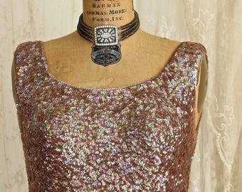 Exquisite Vintage Flapper Dress / Flapper Costume / Sequin Embellished Dress / Beaded Fringe / Roaring 20's Style /Size  Medium