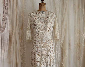 Breathtaking Elaborate Antique Lace Wedding Gown / Museum / Edwardian / Victorian / 1900's /  Size M