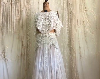 Re-Worked Antique Wedding Gown / Bridal / 1900's Dress / Antique Lace / Size M