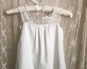 Antique Edwardian Cotton and Lace Little Girls Slip Dress