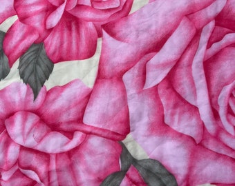 Vintage 1950s Rose Print Scarf / Pink and Yellow / Scarves and Wraps / Size