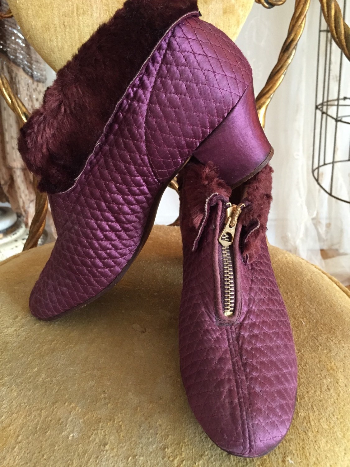 house shoes and slippers on Vintage Quilted Satin Slippers Boudouir Pumps House Shoes Etsy