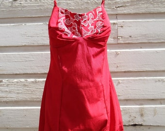 Vintage 1950s Swimwear / Candy Apple Red / Pinup / Rockabilly / One piece Swimsuit / Size M