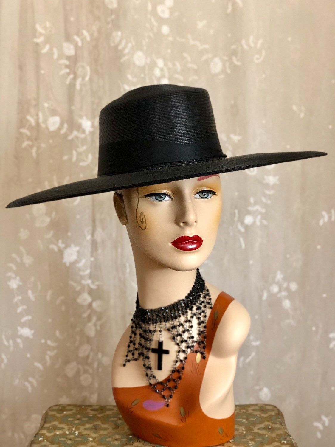 Hat / Woven Straw Sun Hat / Antique Hat 