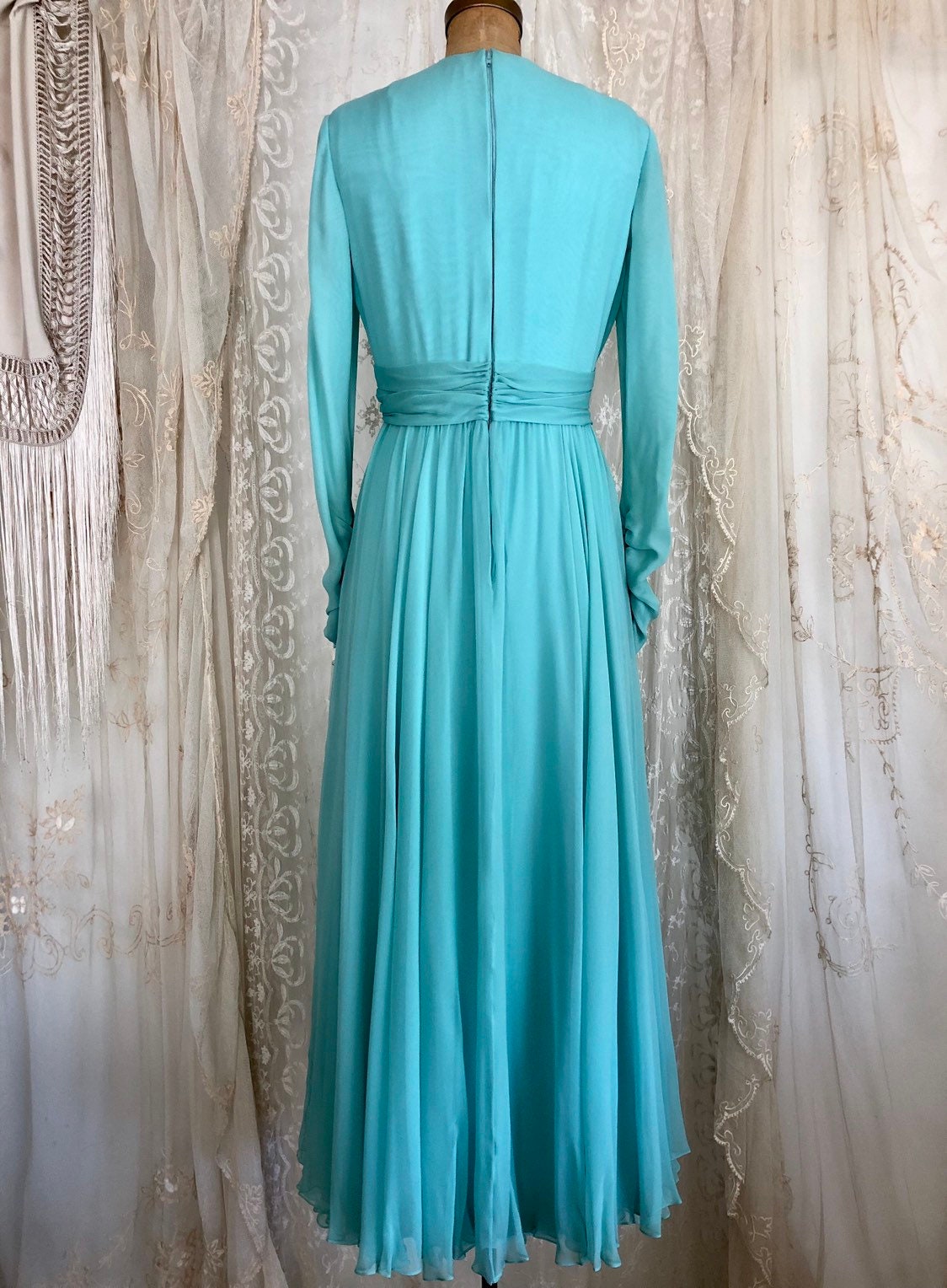 Ethereal 70's Silk Gown / Long Sleeve Dress / Designer / | Etsy