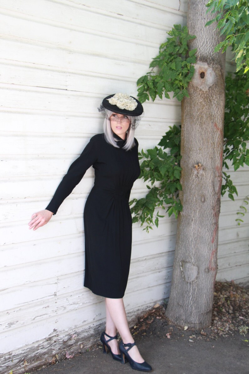 Vintage 1940s Dress / Little Black Dress / Art deco Dress / Rayon / Black / Size Small image 3