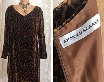 Vintage ARNOLD SCAASI Dress / Leopard Print / Velvet Dress / 70's / Designer Dress / Size M/L