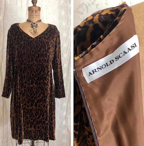 Vintage ARNOLD SCAASI Dress / Leopard Print / Vel… - image 1