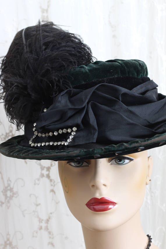 Antique Velvet Hat / 1900s Hat / Steampunk / Victoria… - Gem