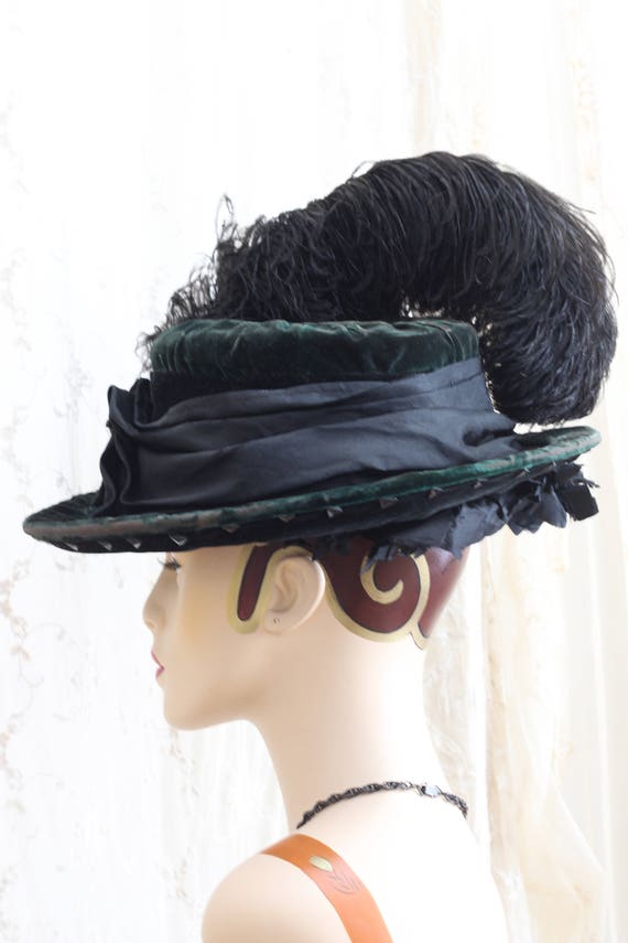 Antique Velvet Hat / 1900s Hat / Steampunk / Vict… - image 1