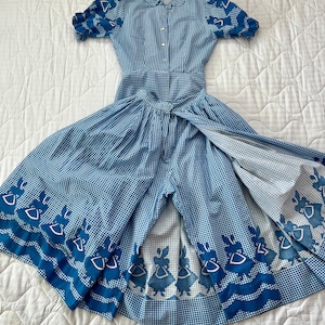 Vintage 1950s Play Suit / Novelty Print / Blue and White Checkered Rockabilly / Lucy Dress  / Size S/M
