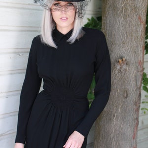 Vintage 1940s Dress / Little Black Dress / Art deco Dress / Rayon / Black / Size Small image 2