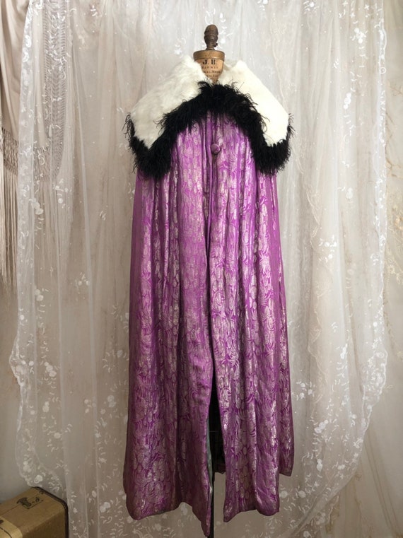 Dramatic 1920s Metallic Lame Opera Cape/ Antique C