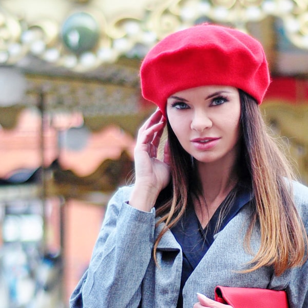 Wool BERET with cabillou 30 colors, Vintage French style, HANDMADE hat, one size