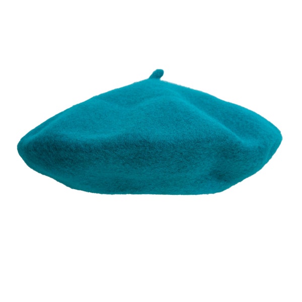 TURQUOISE BERET with cabillou 100% wool sea French style