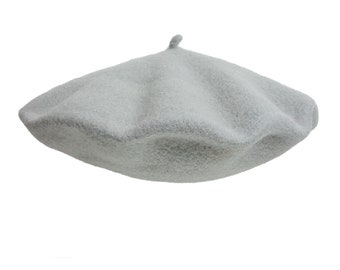 LIGHT GRAY BERET with cabillou 100% wool French style