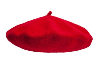 RED BERET with cabillou 100% wool French style