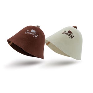SET 2 pcs SAUNA Hat white and brown with LOGO 100% wool handmade