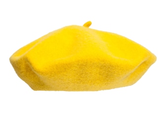 BERET JAUNE à cabillou 100% laine style français vif