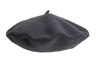 BÉRET ACIER avec cabillou 100% laine anthracite style français