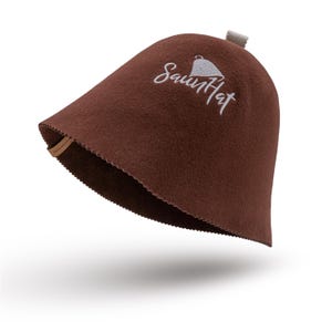 SAUNA Hat BROWN with LOGO 100% wool handmade