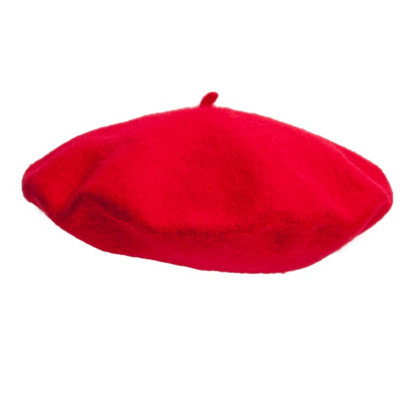 CORAL RED BERET with cabillou bright 100% wool French style