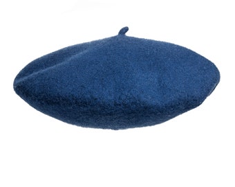 NAVY BLUE BERET with cabillou 100% wool French style