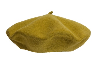 OLIVE BERET with cabillou 100% wool French style