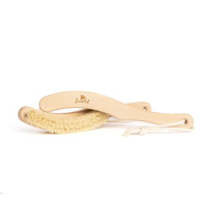 Wooden long body brush tampico, goathair, natural body brush the sickle