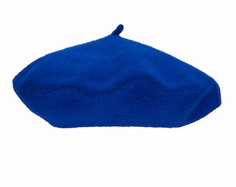 ROYAL BLUE BARET mit Cabillou Kornblume 100% Wolle French Style