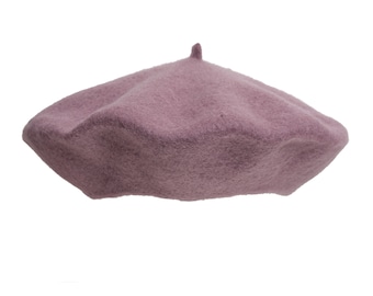 DIRTY PINK BERET with cabillou rose 100% wool French style