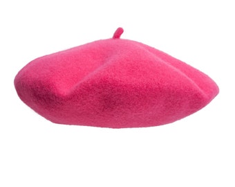 PINK BERET with cabillou 100% wool bright French style