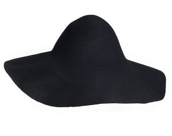 BLACK capeline wool felt semi-capeline Millinery hat