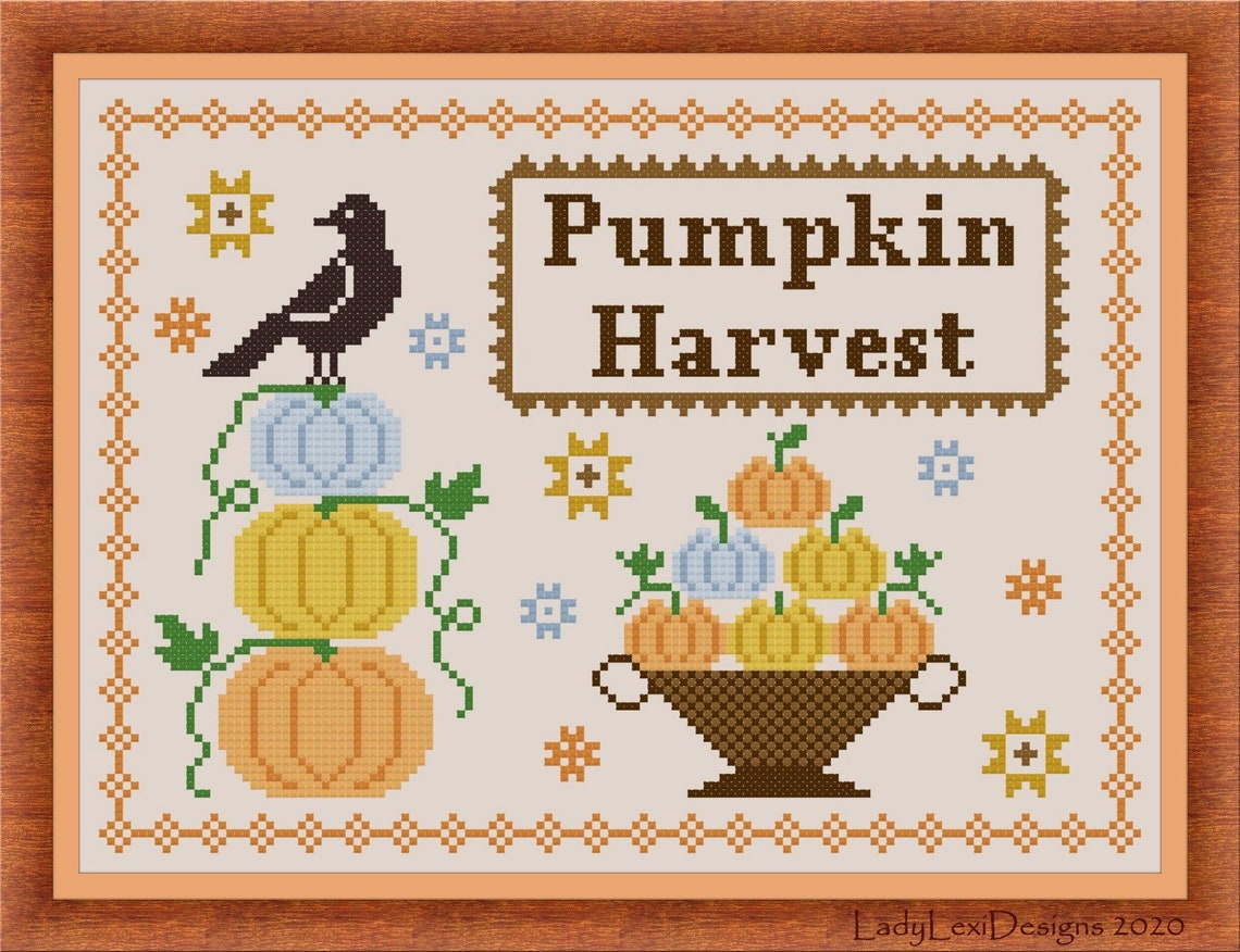 Pumpkin Harvest Cross Stitch Chart, Pumpkin Cross Stitch Pattern PDF ...