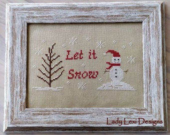 Let it Snow Cross Stitch Chart; Christmas and Winter Cross Stitch, Instant Download, Cross Stitch Snowman, Holiday, Primitive Cross Stitch
