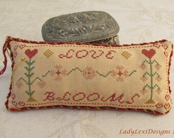Love Blooms Cross Stitch ePattern - Descarga instantánea - Punto de cruz de San Valentín - Primitivo
