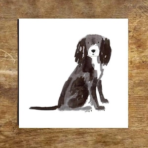 Puede incluir: Una ilustración en blanco y negro de un perro sentado con las orejas levantadas. El perro tiene una mancha blanca en el pecho.