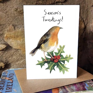 Tweets de la saison ! Carte de Noël Robin Redbreast et Holly