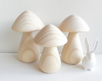 DIY Paint it yourself - Natural wooden mushrooms - Trippy toadstools - set of three
