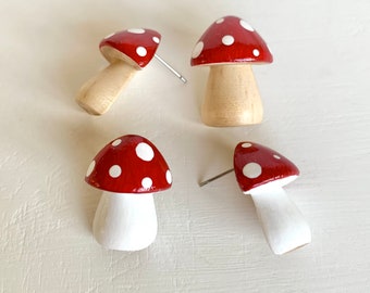 Wooden mushroom stud earrings - Large -Choose your colours