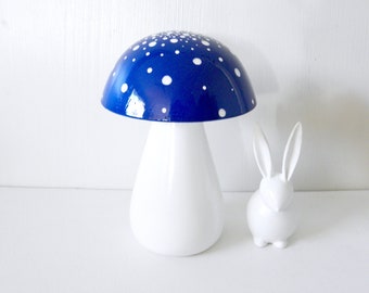 Trippy Toadstool - Wooden Mushroom - White Stem / Blue with Starburst