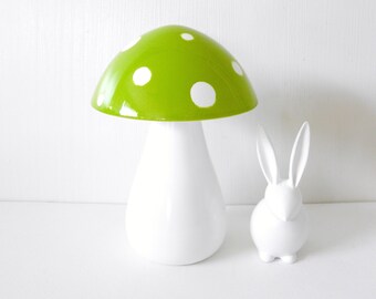 Trippy Toadstool - Wooden Mushroom -White stem / Lime Green with White dots