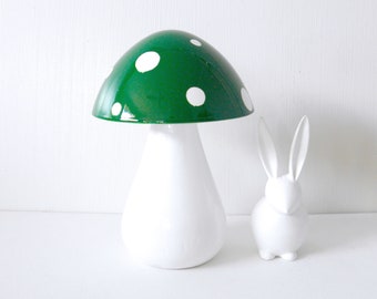 Trippy Toadstool - Wooden Mushroom -White stem / Green with White dots