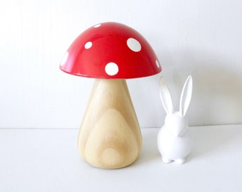 Trippy Toadstool - Wooden Mushroom - Wood Stem / Red with White dots