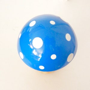 Trippy Toadstool Wooden Mushroom Wood Stem / Sky Blue with White dots image 2