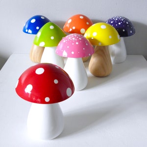 Trippy Toadstool Wooden Mushroom Wood Stem / Sky Blue with White dots image 6